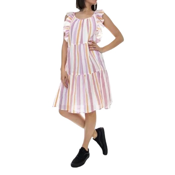 Vero Moda pullover cotton linen blend cap sleeve tiered ruffle dress size large - Picture 1 of 16